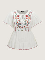 Supersoft Floral Embroidered Tassels T-Shirt