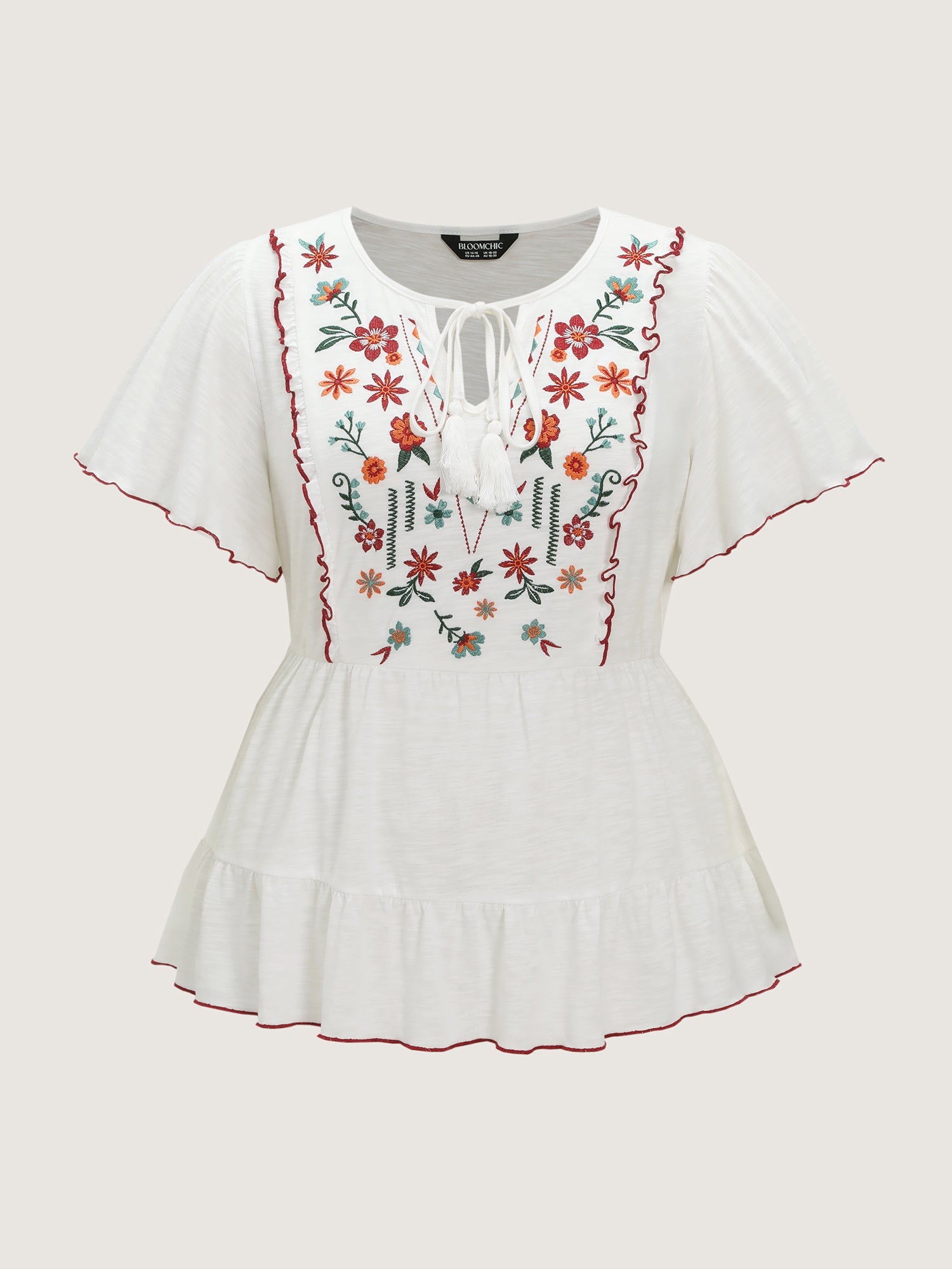 Supersoft Floral Embroidered Tassels T-Shirt