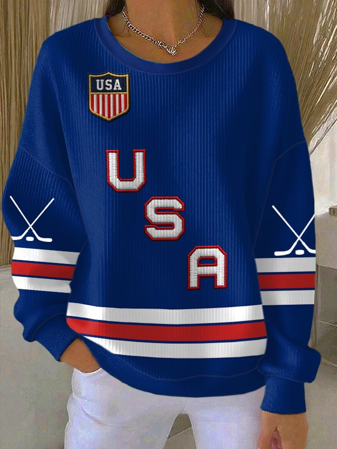 Women's Retro USA Ice Hockey Print Sweatshirt