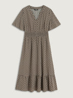 Geometric Print Waist-Cinched Tiered Midi Dress