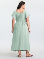 Square Neckline Shirred Waist Maxi Dress
