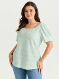 Textured Button Detail Square Neckline Knit Top