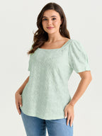 Textured Button Detail Square Neckline Knit Top