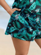 Tropical Flower Print Pockets One-Piece Swimsuit