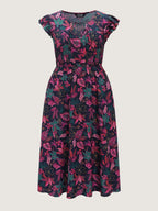 Floral Print Flutter Sleeve Flowy Maxi Dress
