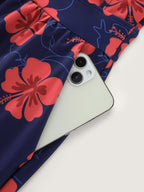 Bright Floral Print Shirred Pockets One Piece Swimsuit