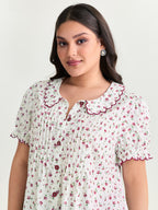 Floral Embroidery Pleated Button-Front Blouse