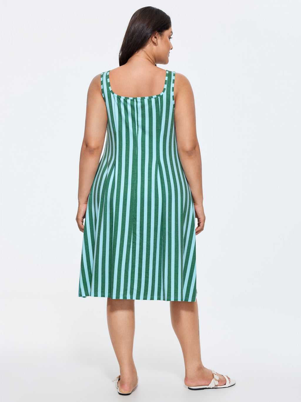 Supersoft Striped Print Scoop Neckline Midi Dress