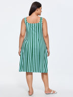 Supersoft Striped Print Scoop Neckline Midi Dress
