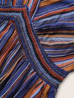 Striped Contrast Dolman Sleeve Shirred Pocket Split Flutter Dress