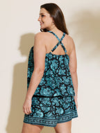 Paisley Print Round Neck Swim Top