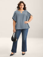 Color Contrast Petal Sleeve Shirt