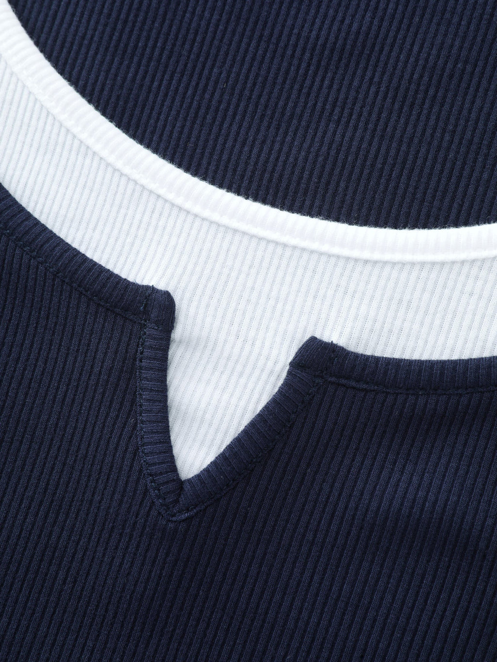 Color Contrast Layered Split Neck T-Shirt