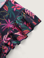 Floral Print Flutter Sleeve Flowy Maxi Dress