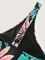 Playful Tropical Floral Print Pockets Swim Dress