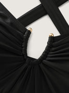 Glossy Fabric Ruched Tummy-Control One-Piece Swimsuit