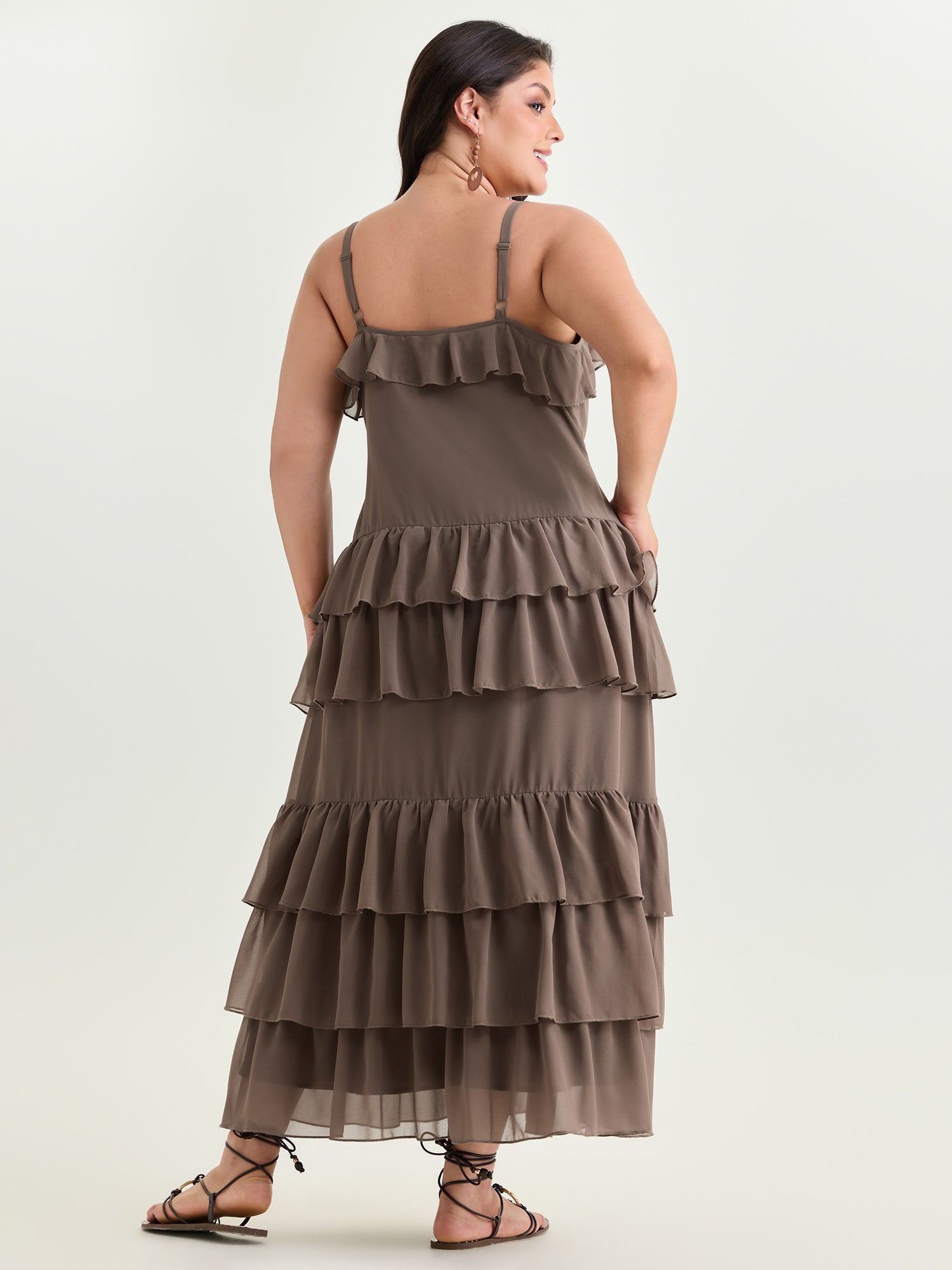 Ruffled Edge Tiered Cami Maxi Dress