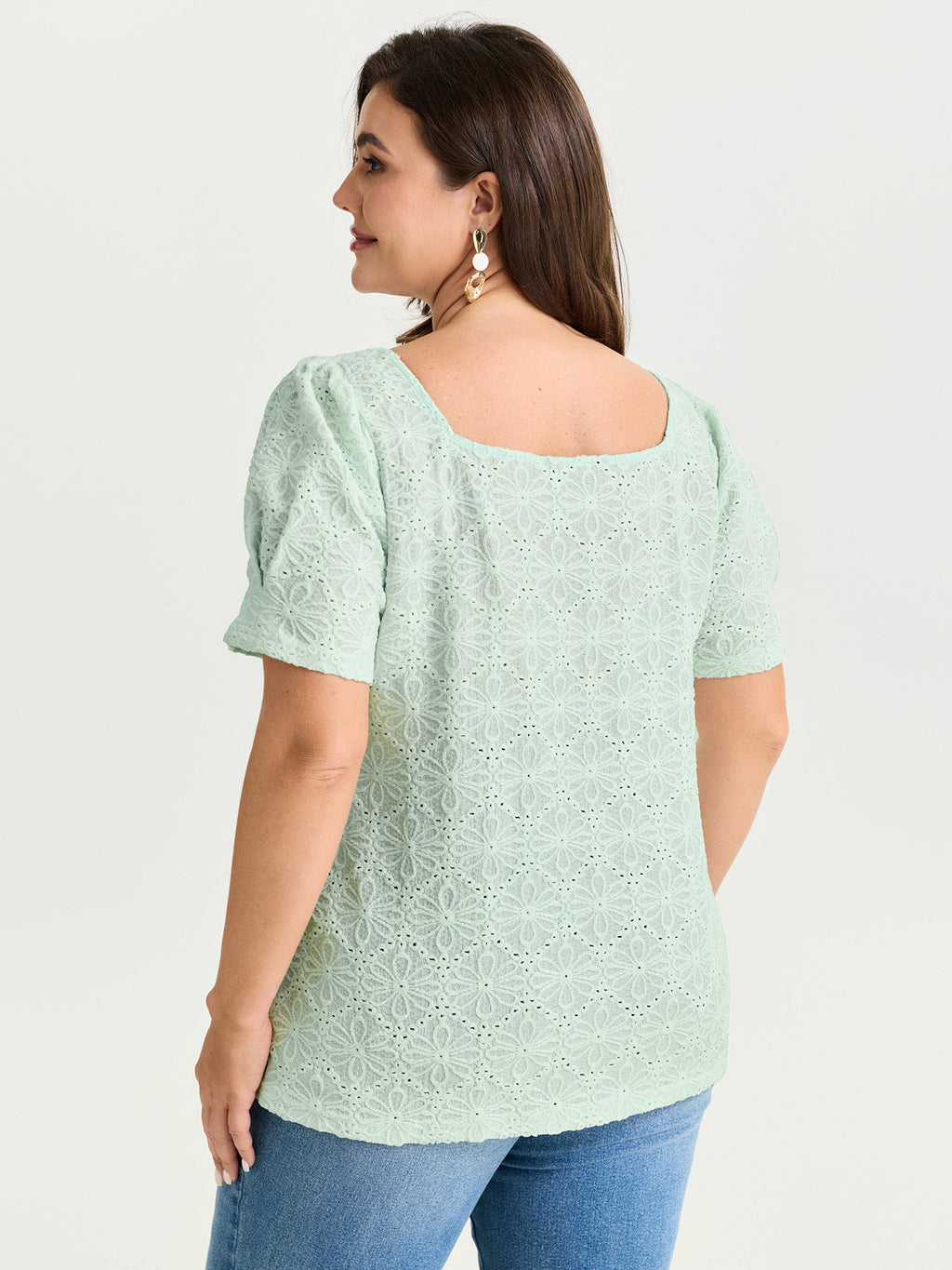 Textured Button Detail Square Neckline Knit Top