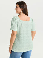 Textured Button Detail Square Neckline Knit Top