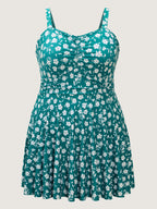 Ditsy Floral Ruched Empire Waist Swim Dress