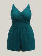 Twist Front Pockets Swim Romper