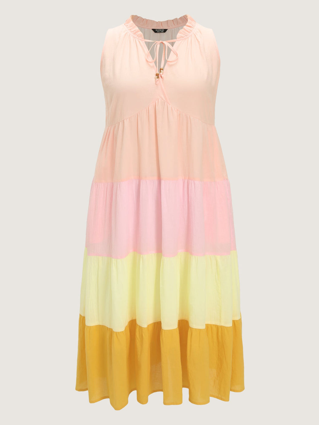 Cotton Colorblock Tiered V-Neck Maxi Dress