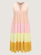 Cotton Colorblock Tiered V-Neck Maxi Dress