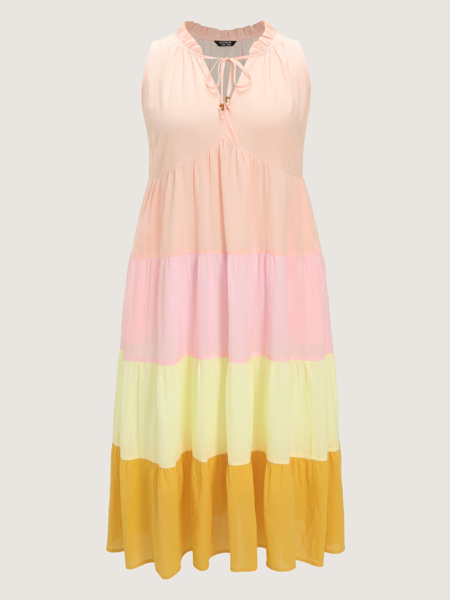 Cotton Colorblock Tiered V-Neck Maxi Dress