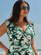 Sarong Set Tropical Print One-Piece Swim