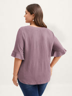 Toothpick Pleats Ruffled Sleeve Solid Blouse