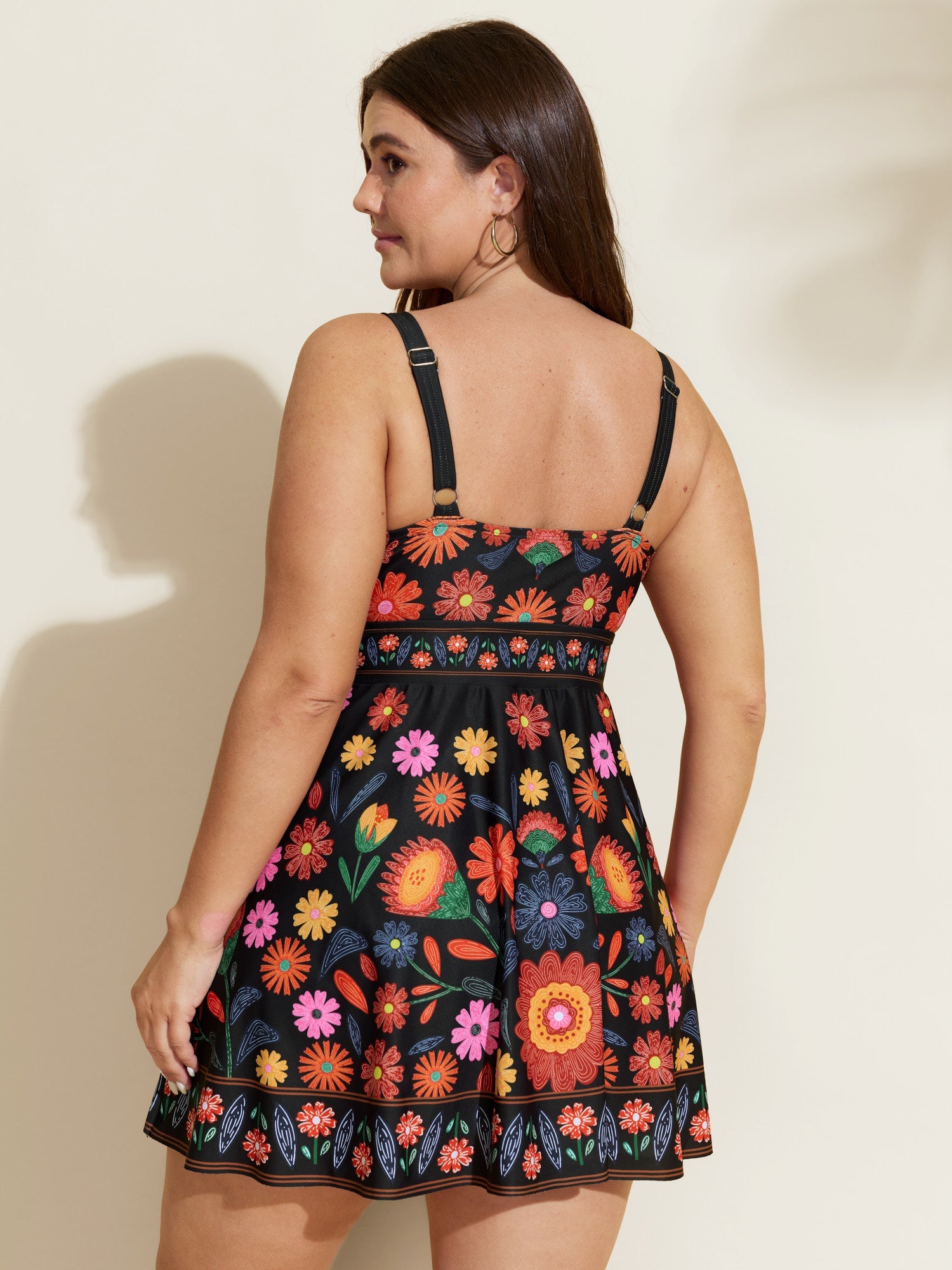 Floral Surplice Neckline Pockets Swim Dress