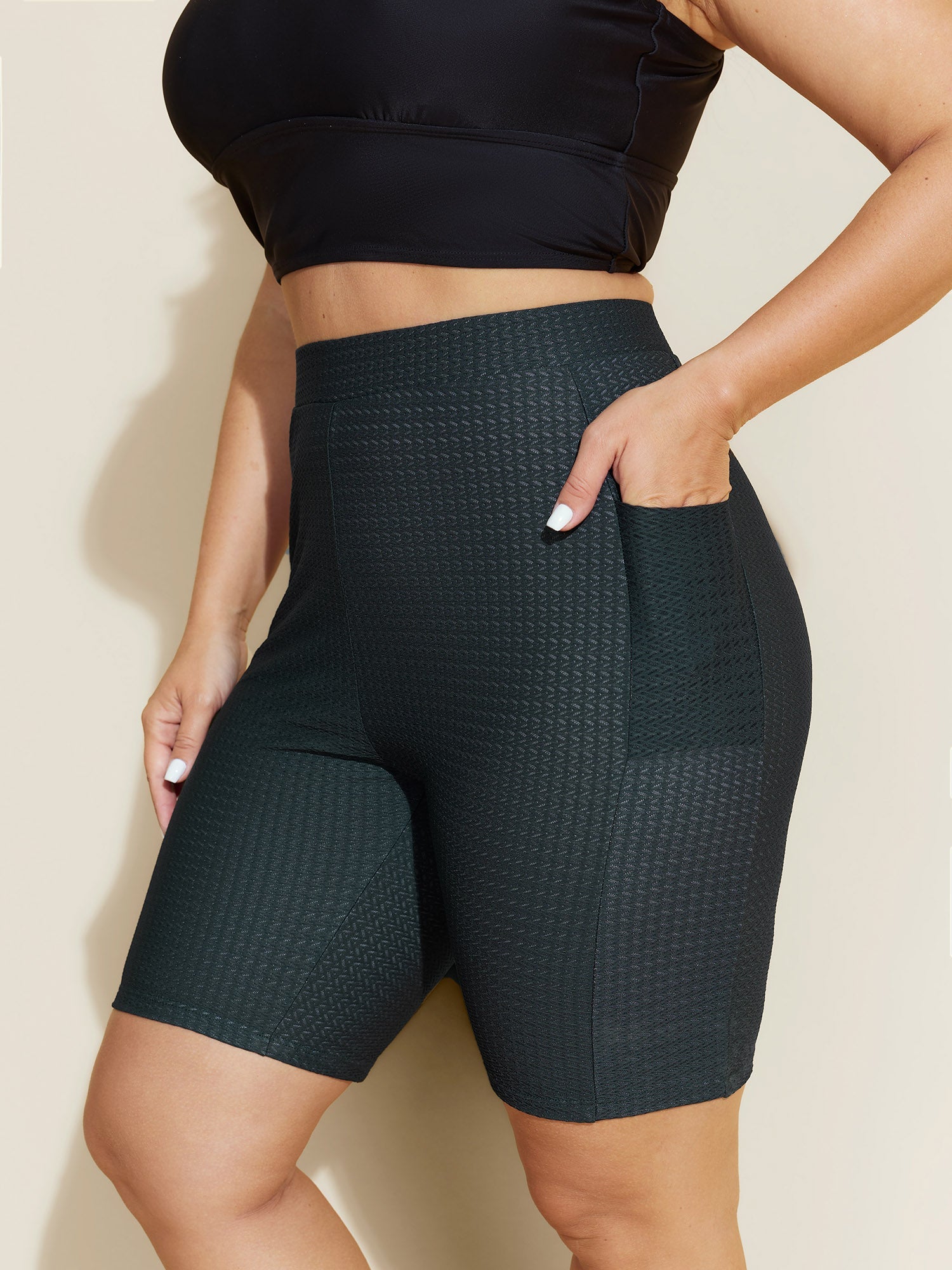 Textured Side Pockets Sculpting Swim Shorts