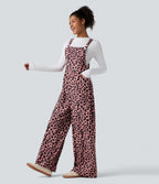 Leopard Print Waffle Casual Overalls with Pockets