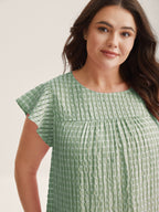 Textured Sheer Lined Flutter Sleeve Blouse