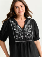 Supersoft Floral Embroidered Notched Collar Blouse