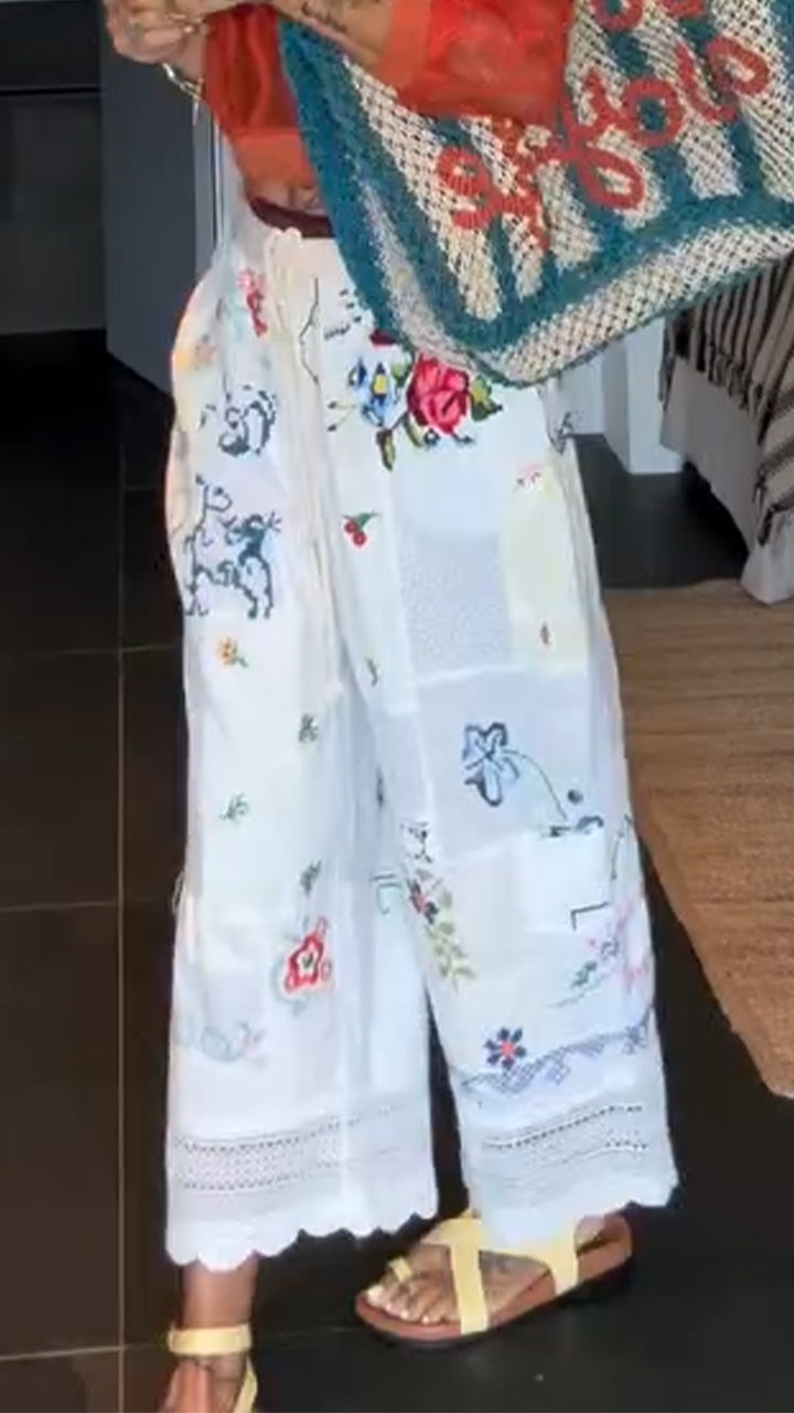 Ladies' Printed Hollowed Out Casual Pants