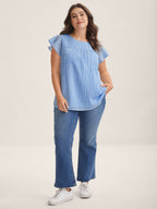 Textured Sheer Lined Flutter Sleeve Blouse