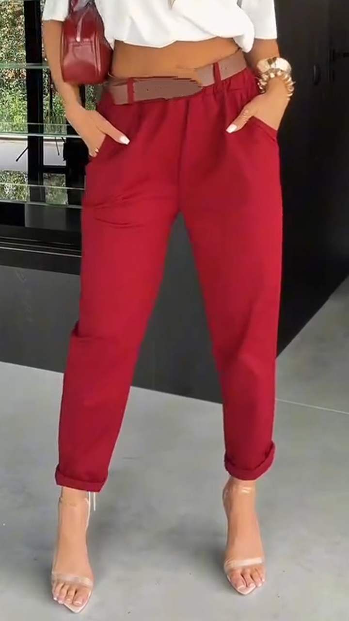 Ladies Solid Color Casual Pants
