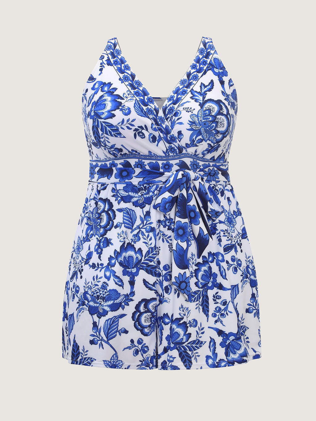 Floral Print Pockets Surplice One-Piece Swimsuit