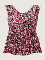 Floral Print Flutter Sleeve Swim Top