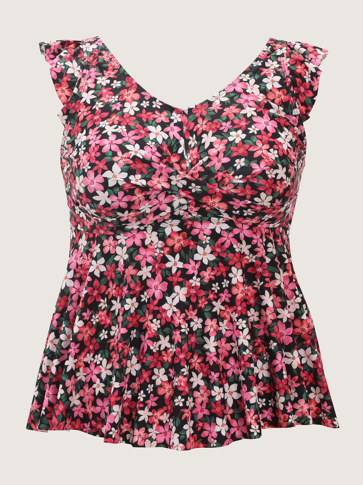 Floral Print Flutter Sleeve Swim Top