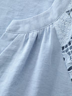 3D Floral Sleeve Spliced Flowy Blouse