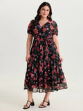 Floral Romance Pockets Belted Midi Dress