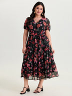 Floral Romance Pockets Belted Midi Dress