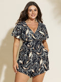 Color Contrast Floral Print One-Piece Swim