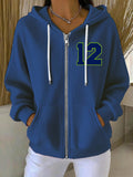 Women's Rugby Print Casual Hooded Sweatshirt