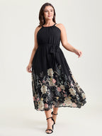 Budding Romance Halter Neck Stretchy Waist Midi Dress
