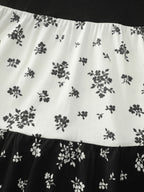 Color Contrast Floral Print Tiered Top