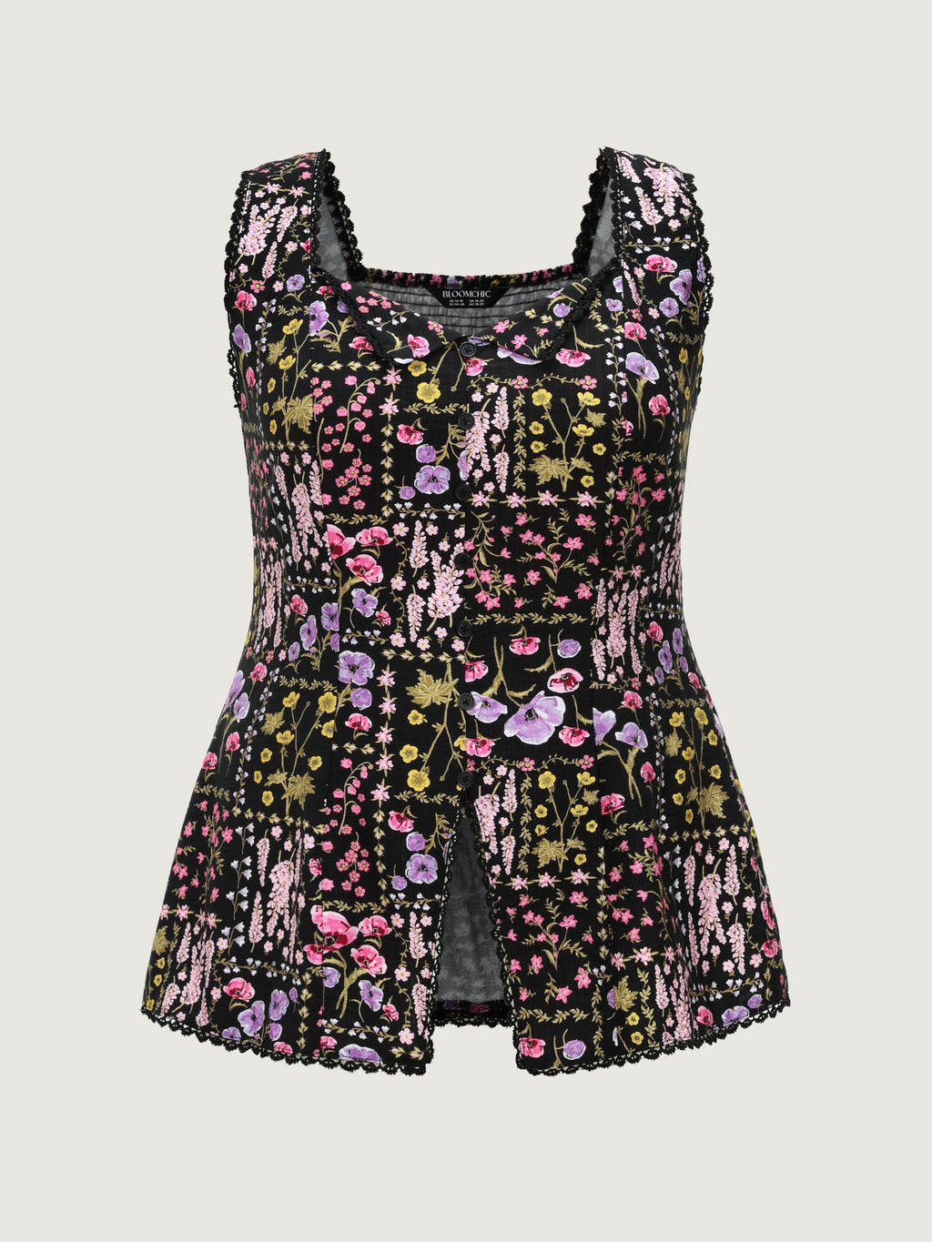 Floral Print Lace Trim Tank Top