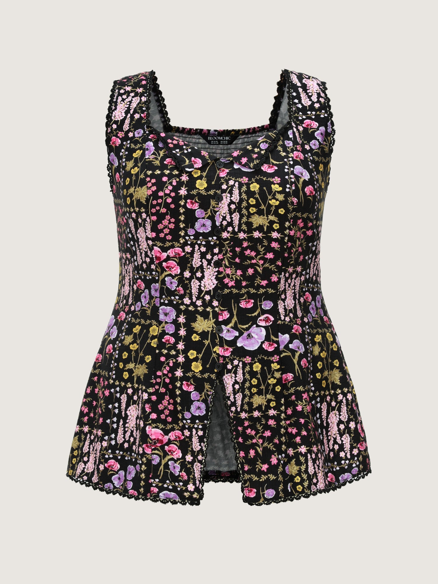 Floral Print Lace Trim Tank Top